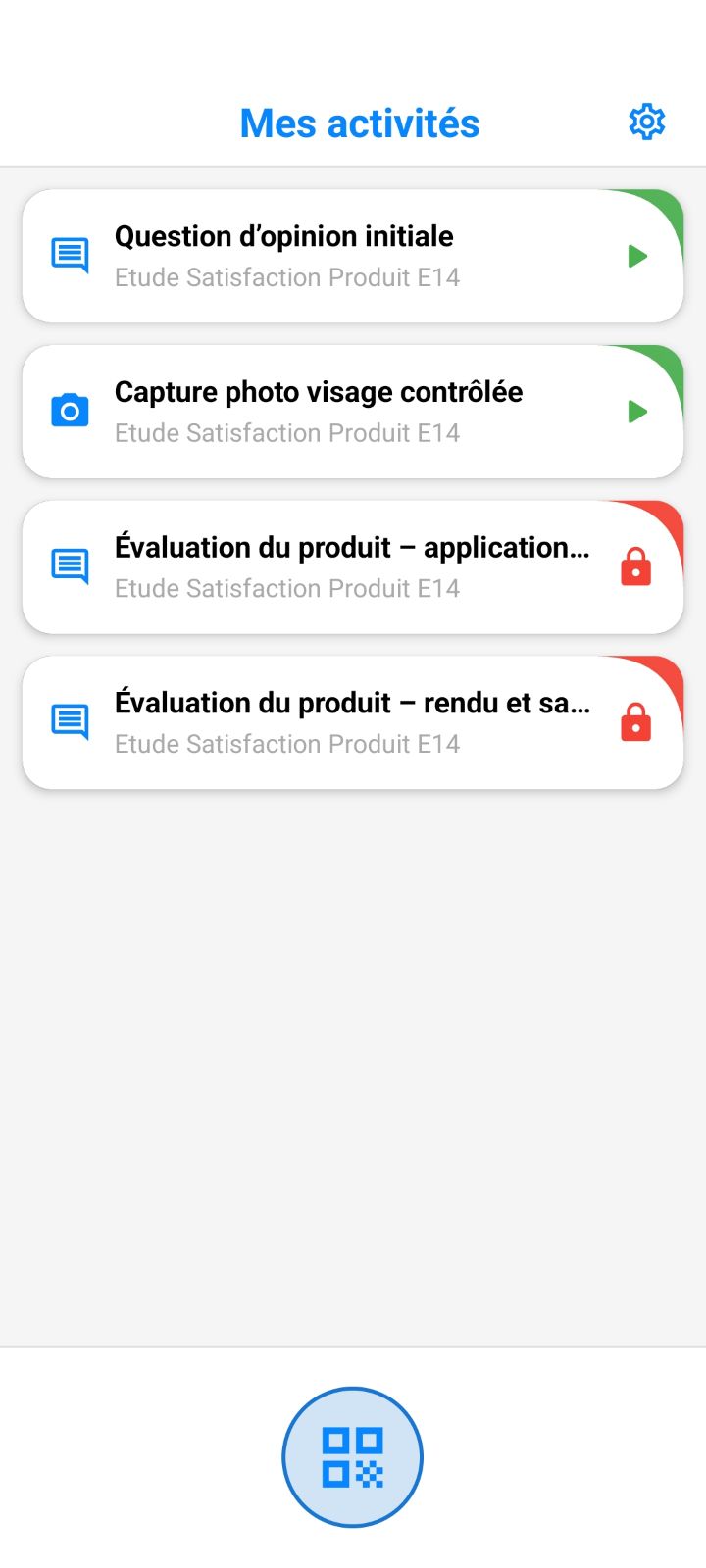 Écran mobile avec la liste des activités