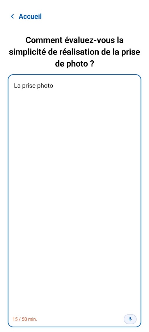 Écran mobile de saisie de question
